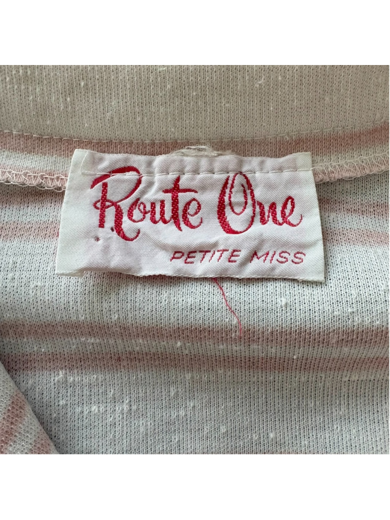 Vintage 80s Route One White & Pink Stripe Short Sleeve Shirt Dress Size S M P — image 2 of 8